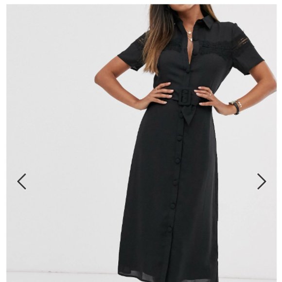 Fashion Union Dresses & Skirts - Fashion Union midi button down shirt dress with lace panel and belt